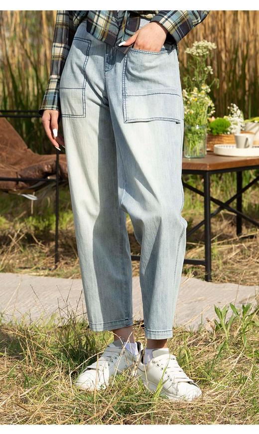 2楼名邦藏青色全棉水洗牛仔裤 商品图5