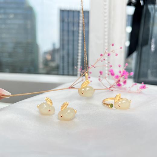 【宫里首饰】和田玉玉兔系列戒指 项链 耳饰 商品图0