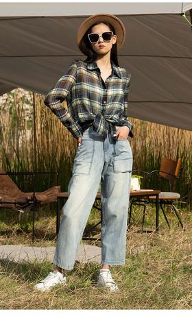 2楼名邦藏青色全棉水洗牛仔裤