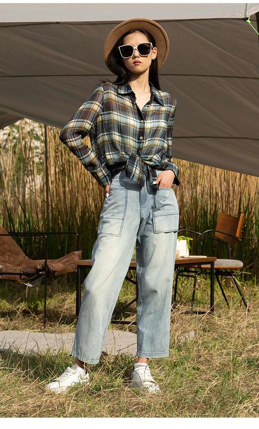 2楼名邦藏青色全棉水洗牛仔裤 商品图0