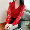 2022秋装新款泡泡袖蕾丝拼接设计感V领镶钻打底衫 TYL1893 商品缩略图0