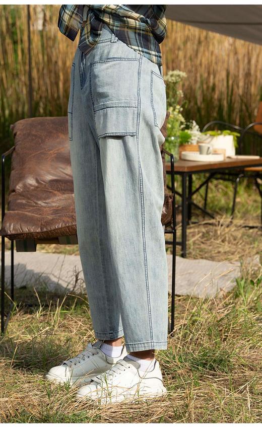 2楼名邦藏青色全棉水洗牛仔裤 商品图1