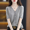 QHJY-JY22105女装夏季新款中袖打底针织衫外套薄款半袖v领羊毛开衫宽松衣 商品缩略图6