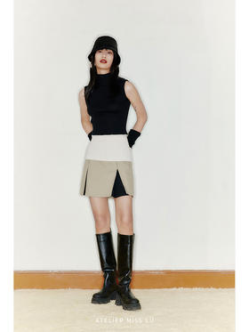 【罗塔】细缝撞色拼接小A字半裙/2200020B