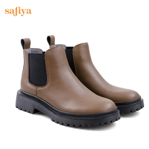 【春节不打烊】Safiya/索菲娅黑色靴子2022年秋冬新款切尔西中跟厚底真皮短靴女 SF24116037 商品图5