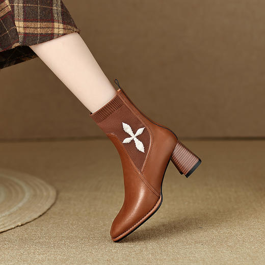 优雅百搭，新款粗跟飞织靴LD-6127 商品图4