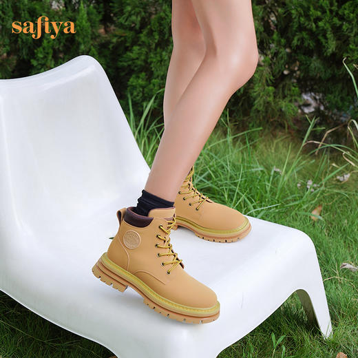 【新春秒杀】Safiya/索菲娅 马丁靴（有加绒款）女英伦风系带高帮2022冬季厚底大黄靴女 SF24116182 商品图3