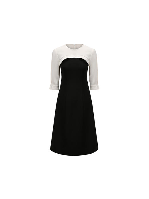 【马蹄莲】弧形立体拼接收腰A字过膝连衣裙/22000046 商品图4