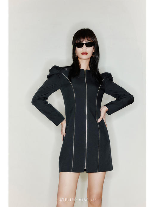 【泡泡骑士】金属拉链分割廓形袖收腰外套连衣裙/22000039 商品图2