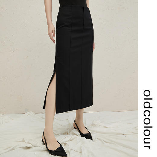 oldcolour纯色简约半身裙2022秋新款开叉自制高级感小众气质长裙 商品图2