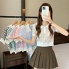 翻领短款爱心图案针织衫女夏季设计感小众显瘦短袖小个子上衣女潮 商品缩略图0