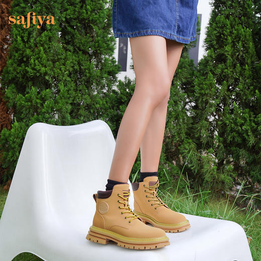 【新春秒杀】Safiya/索菲娅 马丁靴（有加绒款）女英伦风系带高帮2022冬季厚底大黄靴女 SF24116182 商品图4
