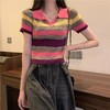 翻领短袖条纹ins潮针织衫女夏季显瘦百搭短款甜美薄款小个子上衣 商品缩略图2