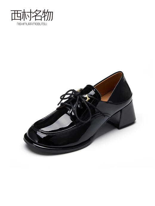 西村名物经典英伦风系带粗跟小皮鞋深口女单鞋2022秋季新款36891 商品图1