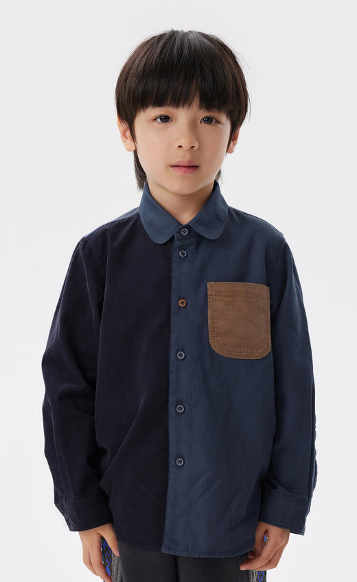 江南布衣童  22年秋款 棉质拼接色长袖衬衣1M8211610 商品图6