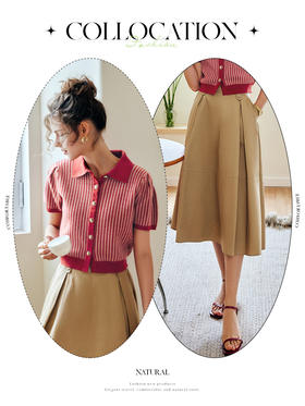 OLrain法式红色polo领短袖针织衫女夏季2022新款宽松薄款套头上衣