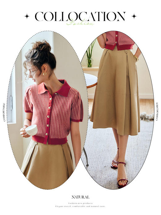 OLrain法式红色polo领短袖针织衫女夏季2022新款宽松薄款套头上衣 商品图0