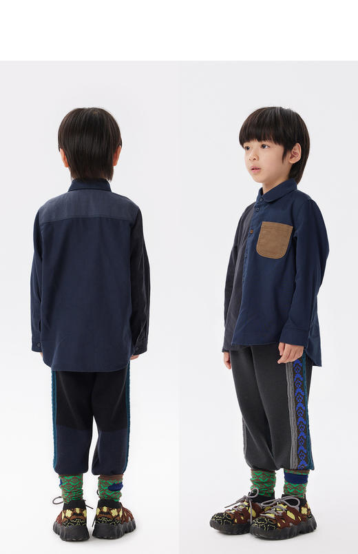 江南布衣童  22年秋款 棉质拼接色长袖衬衣1M8211610 商品图8