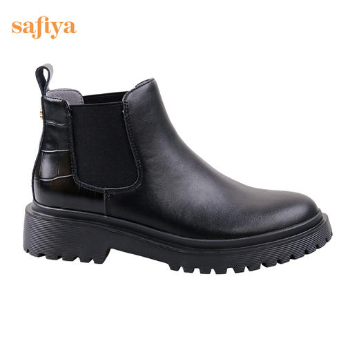 【春节不打烊】Safiya/索菲娅黑色靴子2022年秋冬新款切尔西中跟厚底真皮短靴女 SF24116037 商品图9