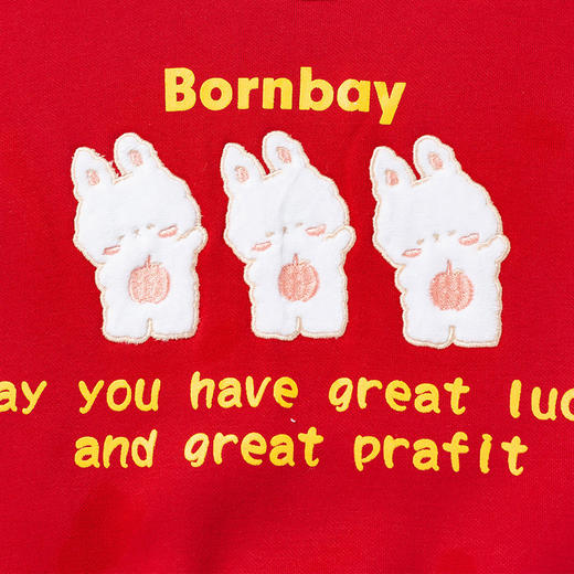 贝贝怡 秋冬女童红色喜庆抓绒保暖上衣可爱时尚卫衣223S3085 商品图8