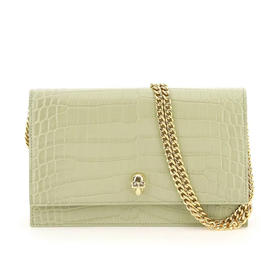ALEXANDER MCQUEEN 亚历山大麦昆 女士鳄鱼纹压花小牛皮中号骷髅包 绿色 630266 1HB0G 3847