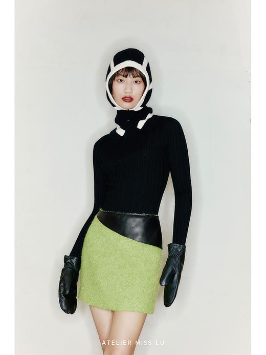 【清色瑞亚】天然绵羊毛拼接羊皮革圈圈绒短裙/2200021A 商品图3