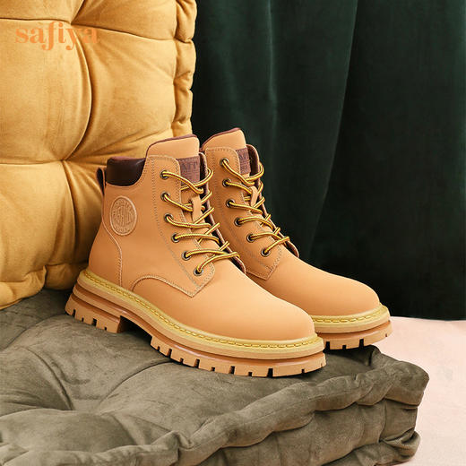 【新春秒杀】Safiya/索菲娅 马丁靴（有加绒款）女英伦风系带高帮2022冬季厚底大黄靴女 SF24116182 商品图0