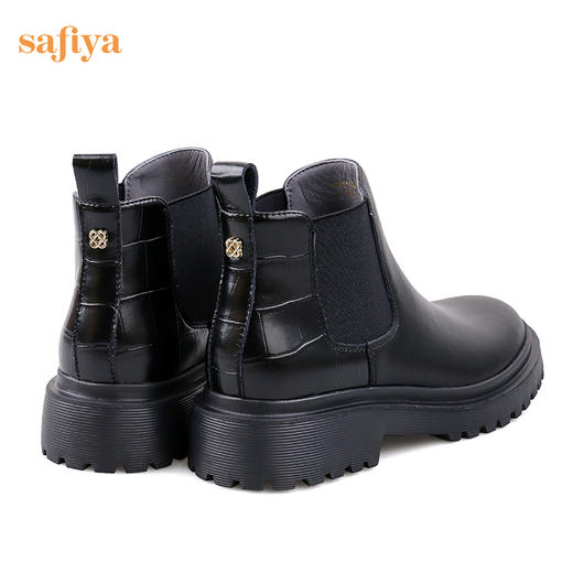 【春节不打烊】Safiya/索菲娅黑色靴子2022年秋冬新款切尔西中跟厚底真皮短靴女 SF24116037 商品图8