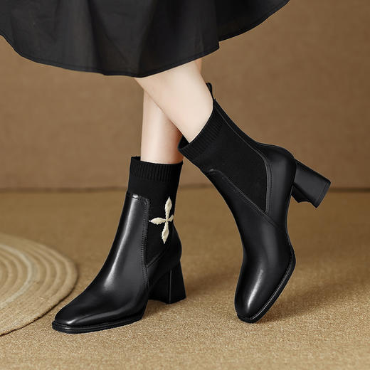 优雅百搭，新款粗跟飞织靴LD-6127 商品图8