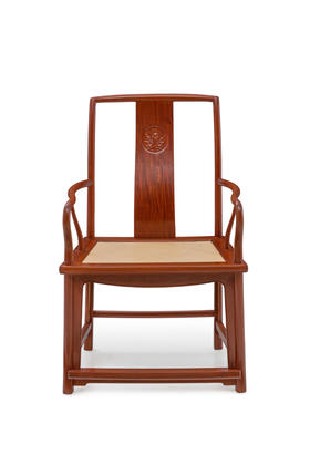 红桥红  家具严选  缅甸花梨（大果紫檀）【藤面 宝蕴楼扇形 南官帽椅】