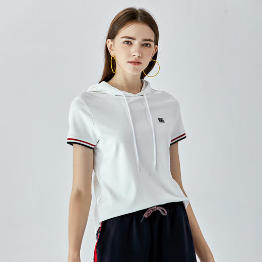 ELLE Active 新款夏季女士连帽T恤经典小撞色活力运动风短袖上衣 商品图9
