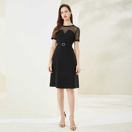 QF87B斯尔丽瑟俪2022年秋季上新款网纱蕾丝拼接小心机半通透A版连衣裙 商品图2