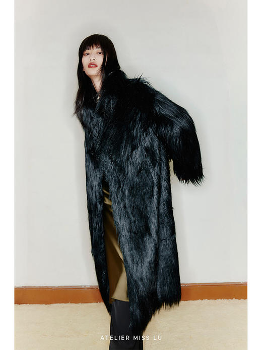 【暗夜羽翼】重工设计长毛环保皮草长款外套大衣/220000011 商品图3