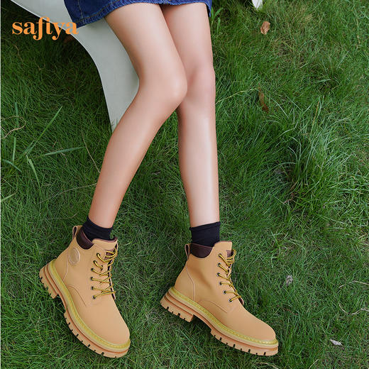 【新春秒杀】Safiya/索菲娅 马丁靴（有加绒款）女英伦风系带高帮2022冬季厚底大黄靴女 SF24116182 商品图6