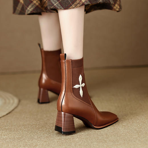 优雅百搭，新款粗跟飞织靴LD-6127 商品图3