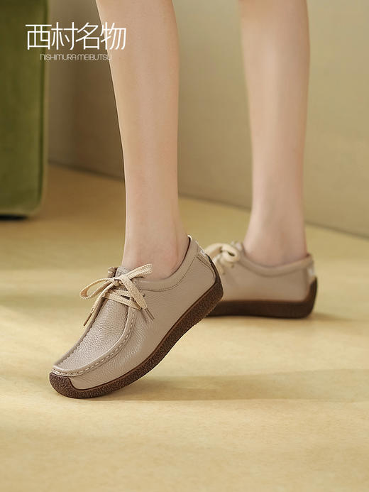 西村名物2022秋季新款真皮一脚蹬豆豆鞋软底孕妇鞋舒适单鞋37161 商品图3