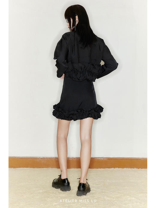 【黑莓云舒】下摆毛边抽褶造型短裙/2200022A 商品图1