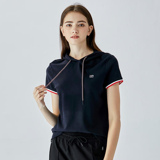 ELLE Active 新款夏季女士连帽T恤经典小撞色活力运动风短袖上衣 商品图4
