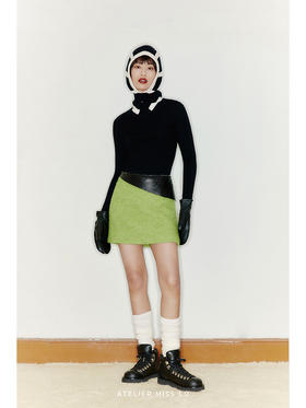 【清色瑞亚】天然绵羊毛拼接羊皮革圈圈绒短裙/2200021A