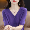 QHJY-JY22105女装夏季新款中袖打底针织衫外套薄款半袖v领羊毛开衫宽松衣 商品缩略图2