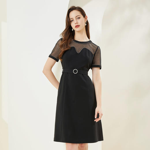 QF87B斯尔丽瑟俪2022年秋季上新款网纱蕾丝拼接小心机半通透A版连衣裙 商品图0