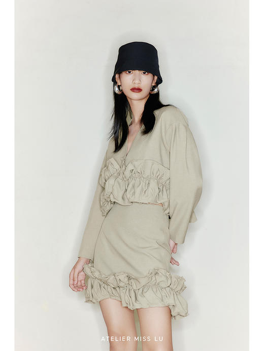 【青提云舒】下摆毛边抽褶造型短裙/2200022B 商品图2