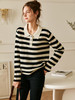 OLrain欧芮儿条纹针织衫女冬2025新款法式宽松显瘦POLO领长袖上衣 商品缩略图0