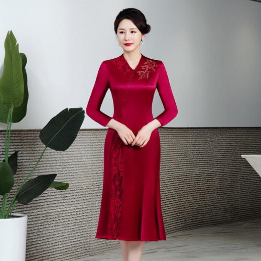 醋酸2022秋季新款婚礼女高贵喜婆婆服装婚宴礼服连衣裙HYX-22-098 商品图0