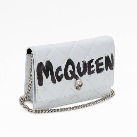 ALEXANDER MCQUEEN 亚历山大麦昆 女士绗缝纳帕皮革 McQueen 涂鸦印花小号骷髅包 白色 613088 1VCUB 9050 商品图1
