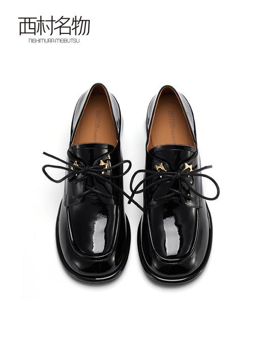 西村名物经典英伦风系带粗跟小皮鞋深口女单鞋2022秋季新款36891 商品图3