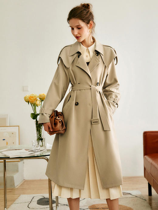 欧芮儿卡其色风衣外套女春季2022新款法式优雅宽松英伦设计感大衣 商品图0