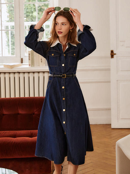 欧芮儿牛仔连衣裙女春季2022年新款法式优雅气质复古假两件裙子 商品图1