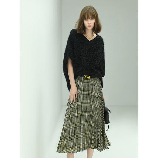 COCOBELLA重工压褶复古格纹迷笛裙女高腰A字半身裙长裙HS49 商品图3