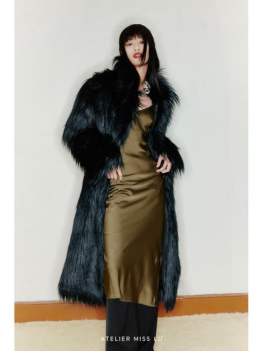 【暗夜羽翼】重工设计长毛环保皮草长款外套大衣/220000011 商品图1